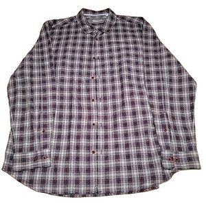 32 Bar Blue Flannel Shirt Men's XL Gray Blue Plaid Cotton Long Sleeve Button-Up